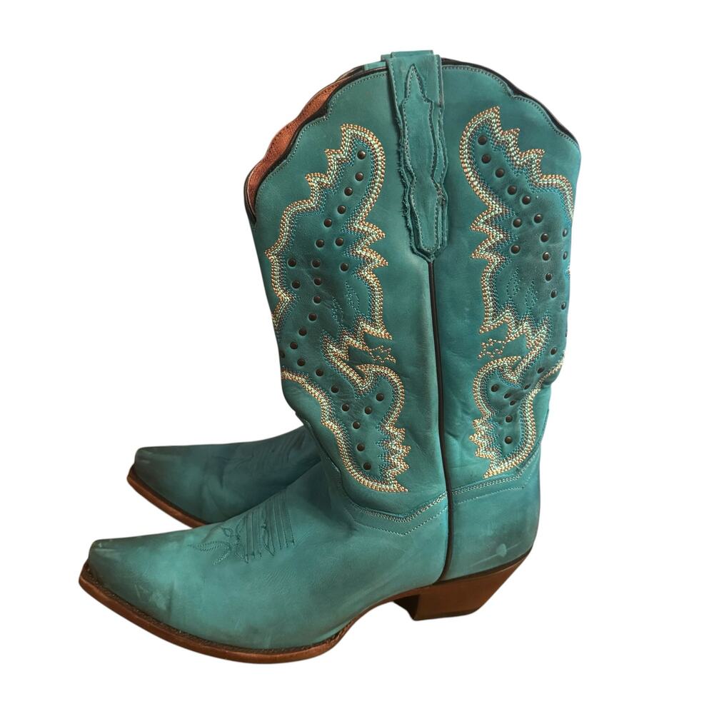 Dan Post Turquoise Leather Embroidered Studded Women's 10 Snip Toe Western Boots